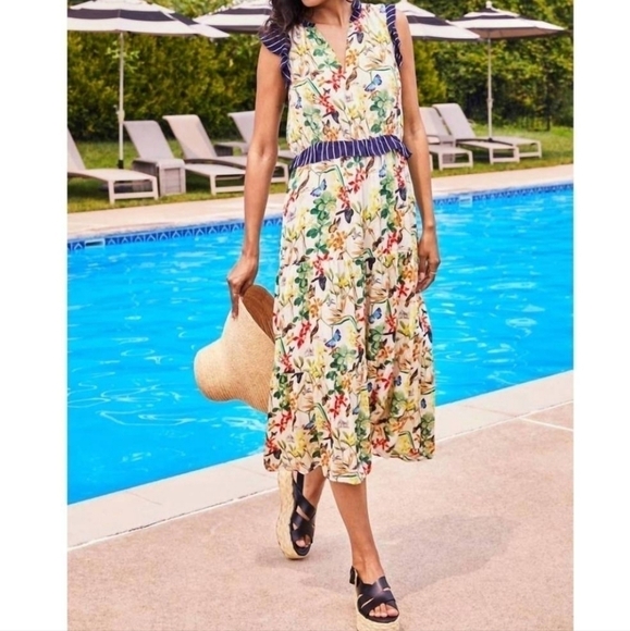 New Ecru Larson Ruffle Tiered Bird Of Paradise Midi Dress Style 6311WT NWT XS - Picture 3 of 13